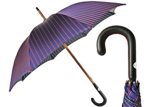 Italian bespoke black leather handle men's handmade umbrella front view