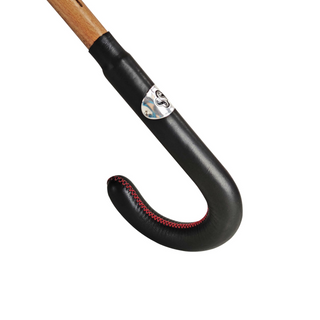 Italian bespoke black leather handle men's handmade umbrella back view