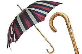 Striped multicolour jacquard beechwood handle handcrafted Italian umbrella front