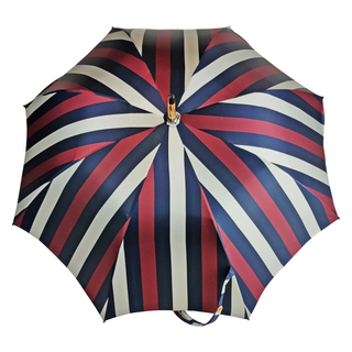 Striped multicolour jacquard beechwood handle handcrafted Italian umbrella open