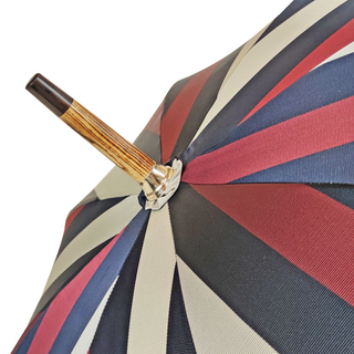 Striped multicolour jacquard beechwood handle handcrafted Italian umbrella back
