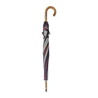 Striped multicolour jacquard beechwood handle handcrafted Italian umbrella close-up