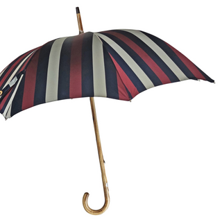 Striped multicolour jacquard beechwood handle handcrafted Italian umbrella side