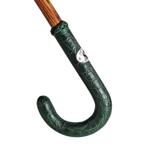 Luxury crocodile green leather handle handmade Italian men's umbrella detail
