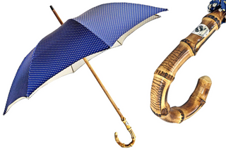 Bamboo handle dot pattern handcrafted Italian artisan umbrella front view