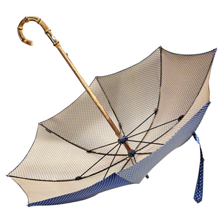 Bamboo handle dot pattern handcrafted Italian artisan umbrella angle