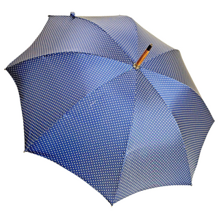 Bamboo handle dot pattern handcrafted Italian artisan umbrella open canopy