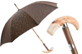 Warthog tusk handle camouflage canopy handmade Italian men's umbrella front view