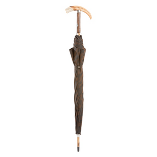 Warthog tusk handle camouflage canopy handmade Italian men's umbrella close-up
