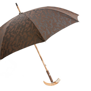 Warthog tusk handle camouflage canopy handmade Italian men's umbrella side view