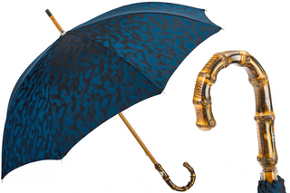 Navy blue camouflage bamboo handle handmade Italian men's umbrella front view