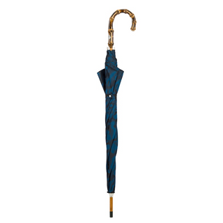 Navy blue camouflage bamboo handle handmade Italian men's umbrella close-up
