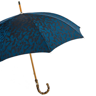Navy blue camouflage bamboo handle handmade Italian men's umbrella side view