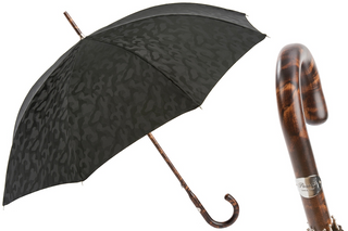Black camouflage hickory handle bespoke handmade Italian men's umbrella front view