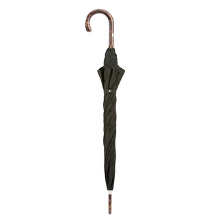 Black camouflage hickory handle bespoke handmade Italian men's umbrella close-up