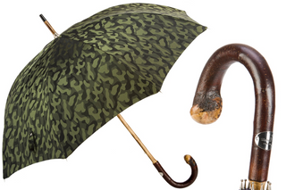 Chestnut camouflage wood handle handmade Italian luxury men's umbrella front view