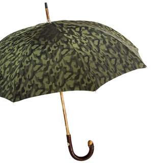 Chestnut camouflage wood handle handmade Italian luxury men's umbrella side view