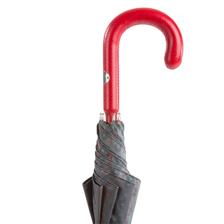 Gentlemen red leather handle handmade Italian men's rain umbrella back view