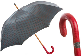 Gentlemen red leather handle handmade Italian men's rain umbrella front view