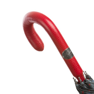 Gentlemen red leather handle handmade Italian men's rain umbrella canopy