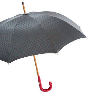 Gentlemen red leather handle handmade Italian men's rain umbrella side view