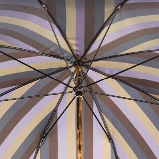 Solid chestnut wood handle striped handmade Italian men's umbrella open