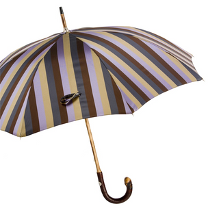 Solid chestnut wood handle striped handmade Italian men's umbrella side view