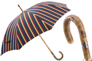 Handmade ash striped one-piece wood handle classic Italian umbrella front view