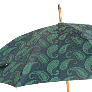 Turquoise paisley leather handle handmade Italian luxury men's umbrella detail