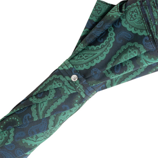 Turquoise paisley leather handle handmade Italian luxury men's umbrella top view