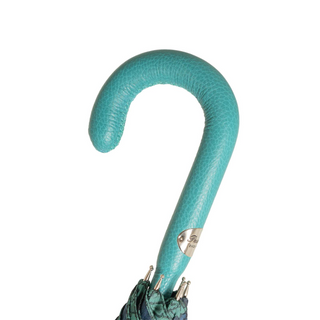 Turquoise paisley leather handle handmade Italian luxury men's umbrella canopy