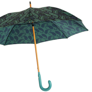 Turquoise paisley leather handle handmade Italian luxury men's umbrella side view