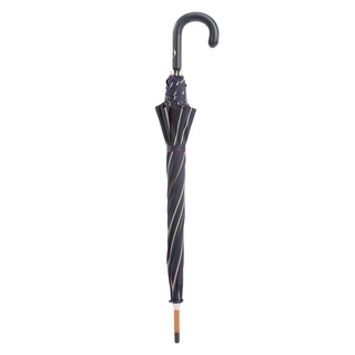 Bespoke striped navy leather handle handmade Italian men's umbrella close-up