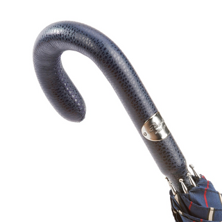 Bespoke striped navy leather handle handmade Italian men's umbrella canopy