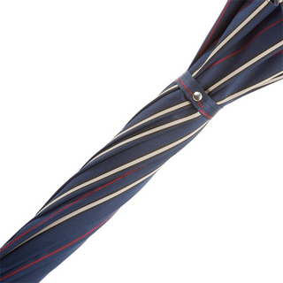 Bespoke striped navy leather handle handmade Italian men's umbrella detail