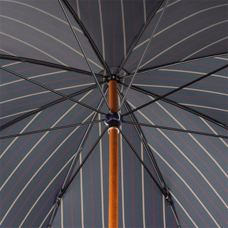 Bespoke striped navy leather handle handmade Italian men's umbrella open