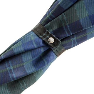 Blue check wooden handle handmade Italian men's rain umbrella top view
