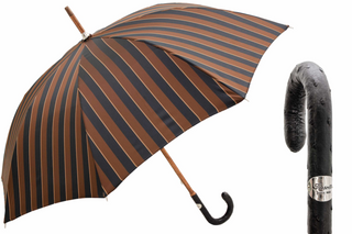 Striped large canopy ostrich leather handle handmade Italian men's umbrella front