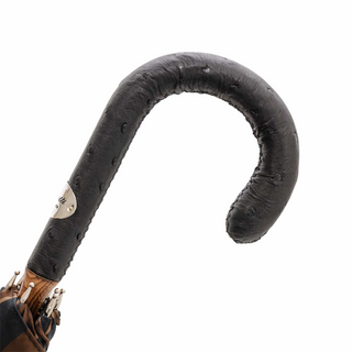 Striped large canopy ostrich leather handle handmade Italian men's umbrella detail