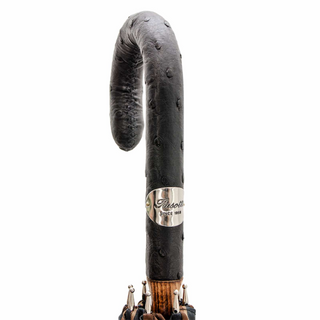 Striped large canopy ostrich leather handle handmade Italian men's umbrella canopy