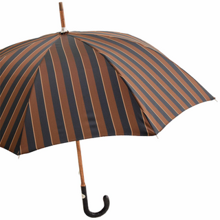 Striped large canopy ostrich leather handle handmade Italian men's umbrella side