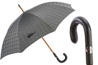 Bespoke gentleman leather handle water repellent handmade Italian umbrella front view