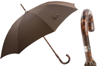 Solid stick hickory wood natural horn handle handmade Italian umbrella front view