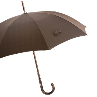 Solid stick hickory wood natural horn handle handmade Italian umbrella side view