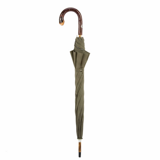Chestnut striped manual opening natural wood finish Italian men's umbrella close-up