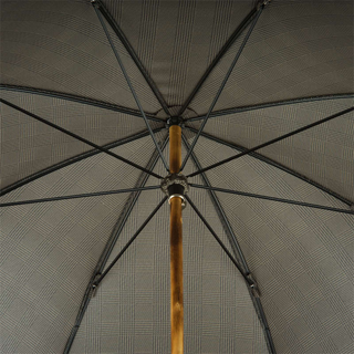 Chestnut striped manual opening natural wood finish Italian men's umbrella open
