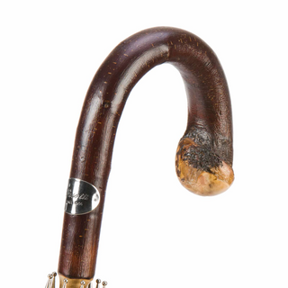 Chestnut striped manual opening natural wood finish Italian men's umbrella canopy