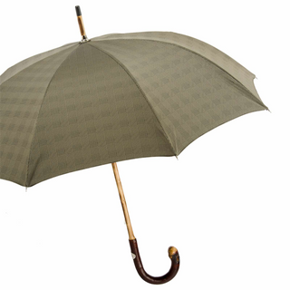 Chestnut striped manual opening natural wood finish Italian men's umbrella side