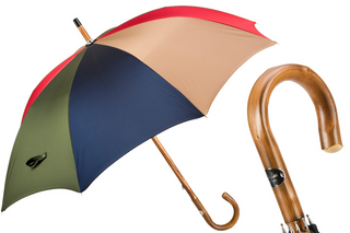 Bespoke gentleman chestnut wood shaft vibrant canopy handmade Italian umbrella front