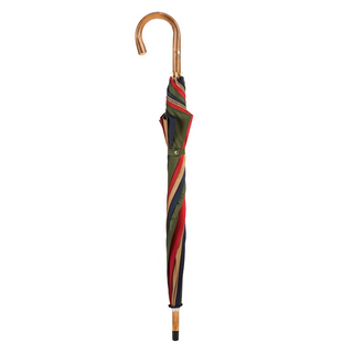 Bespoke gentleman chestnut wood shaft vibrant canopy handmade Italian umbrella close-up